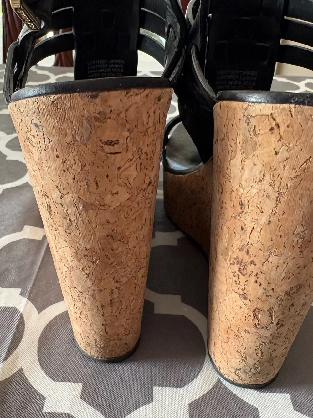 Tory Burch Leslie Black Leather Cork Wedge Sandals